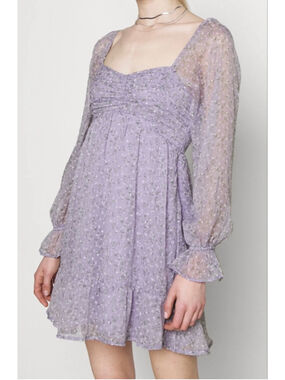 Hollister Co. Lavender Floral Puff-Sleeve Milkmaid Cottagecore Mini Dress M